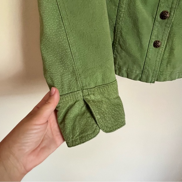 Live a Little Green Genuine Leather Button Front Jacket Small Boho Art Teacher - Picture 5 of 7